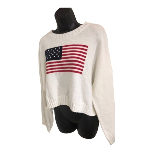 White crochet knit American flag patriotic Americana slouchy sweater size XL new - Picture 10 of 12